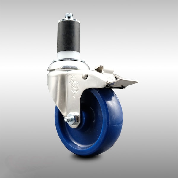 4 Inch 316SS Solid Poly Swivel 1-1/2 Inch Expanding Stem Caster Lock Brake SCC